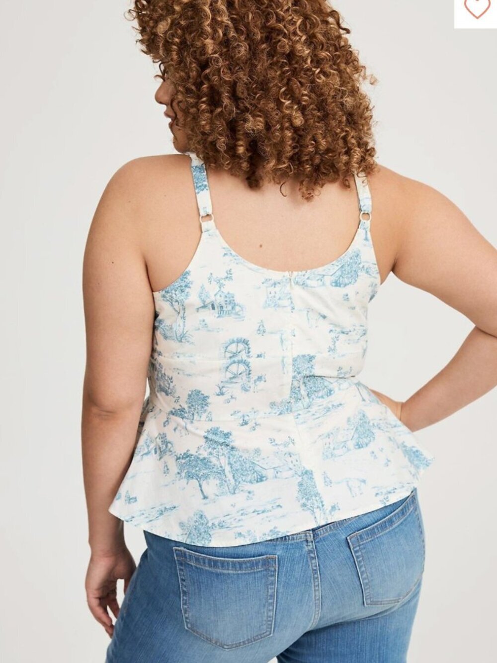 Torrid Blue White Corset Peplum Tank Top Cottagecore Milkmaid Country Size 1 - Picture 10 of 10
